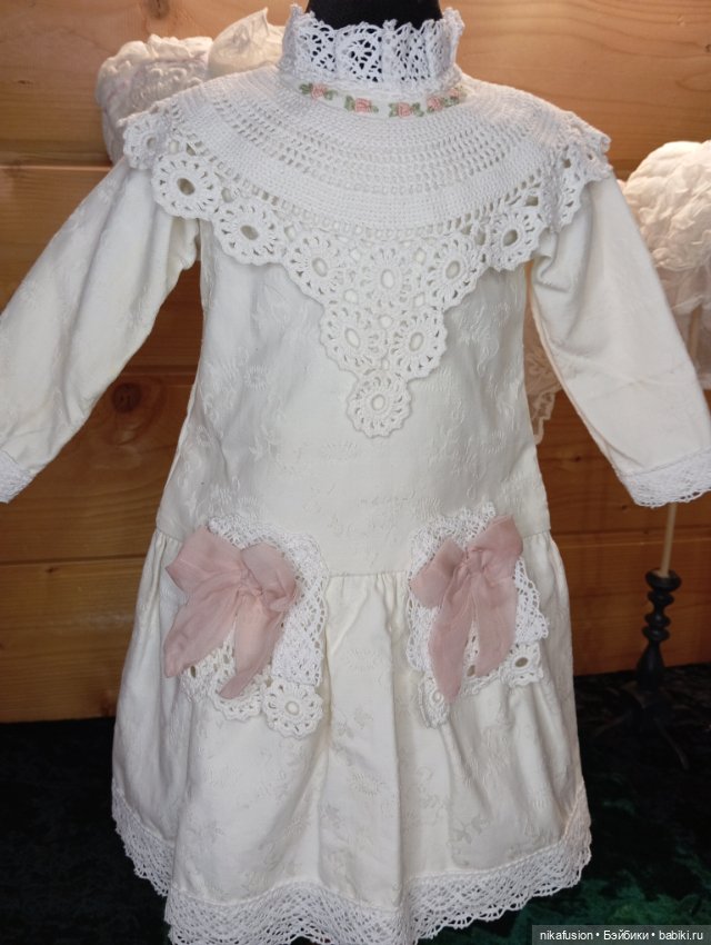 Платье и чепчик на антикварную куклу ростом 60-65 см (фото 2)