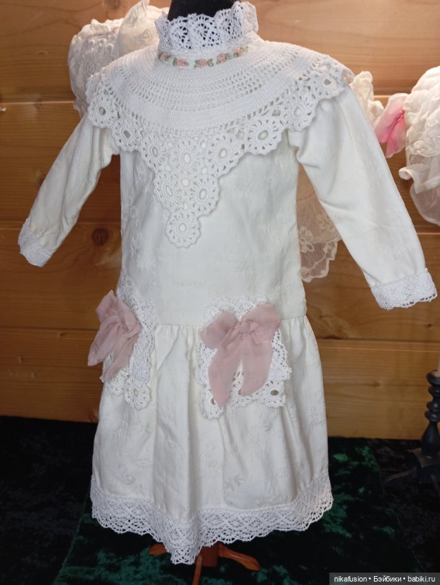 Платье и чепчик на антикварную куклу ростом 60-65 см (фото 3)