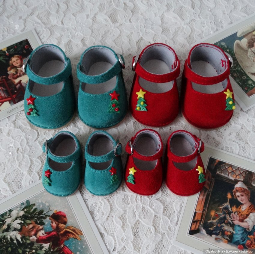 Новогодние туфельки для Meadow dolls в размерах на Moppets и Dumplings