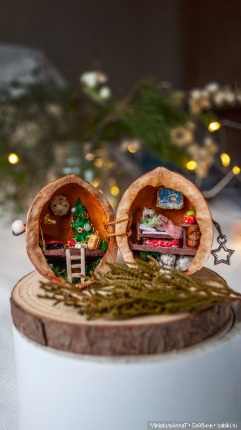 Композиция в орехе "В гостях у мишки"