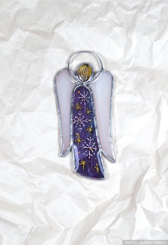 Витражный ангел "Фиолетовый город" в технике Тиффани (фото 4)