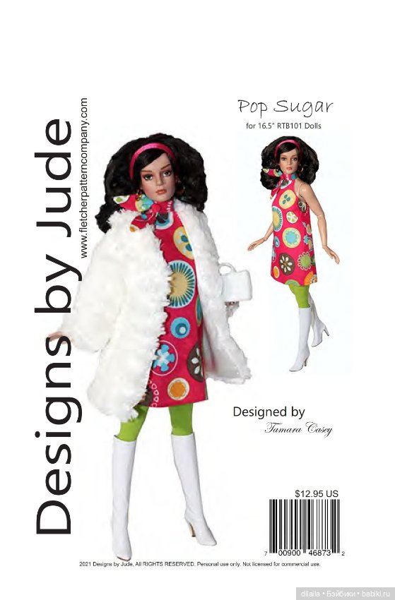 Выкройка PDF в натуральную величину / платье-футляр, чулки до бедра и пальто для кукол Тоннер 40 см