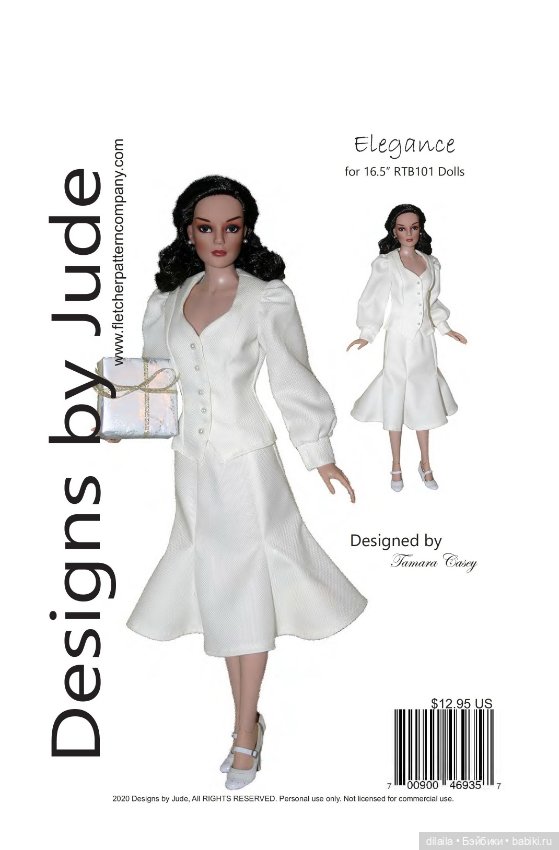 Выкройка PDF в натуральную величину / блузка и юбка для кукол Тоннер 40 см