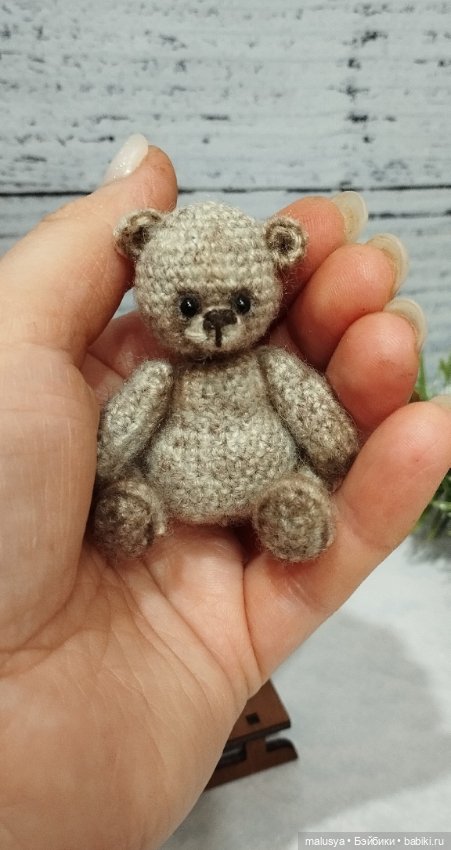 Мишка-малышка вязанный ,игрушка для куклы