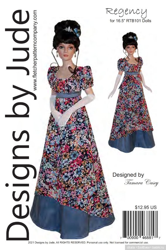 Выкройка PDF в натуральную величину / платье эпохи Регентства и длинные перчатки для куклы 40 см
