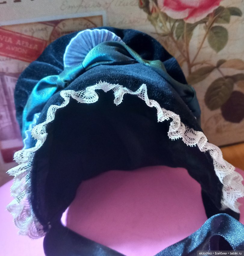Шляпка боннет из бархата для антикварной куклы (фото 7)