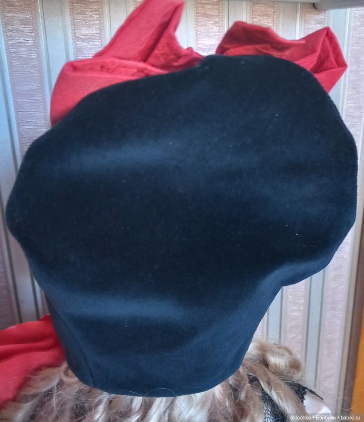 Шляпка боннет для антикварной куклы из бархата (фото 7)