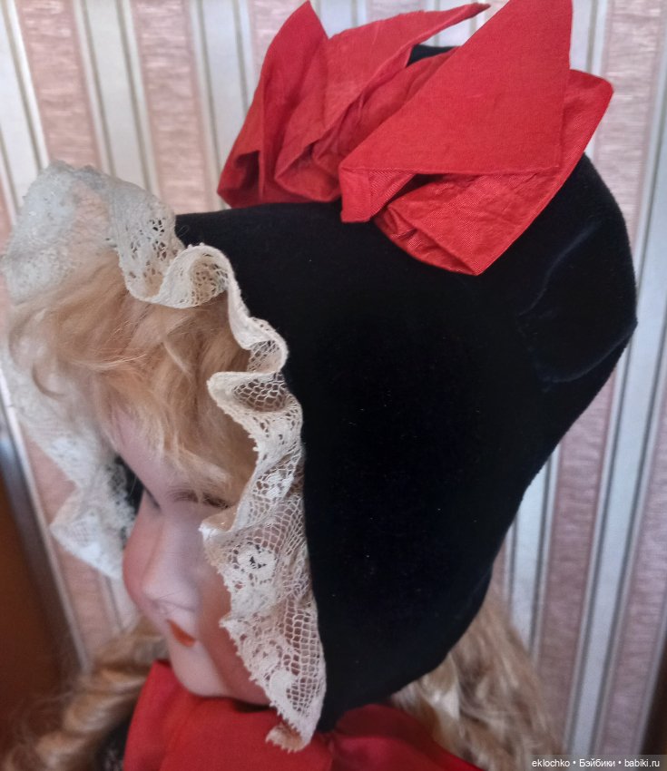 Шляпка боннет для антикварной куклы из бархата (фото 3)