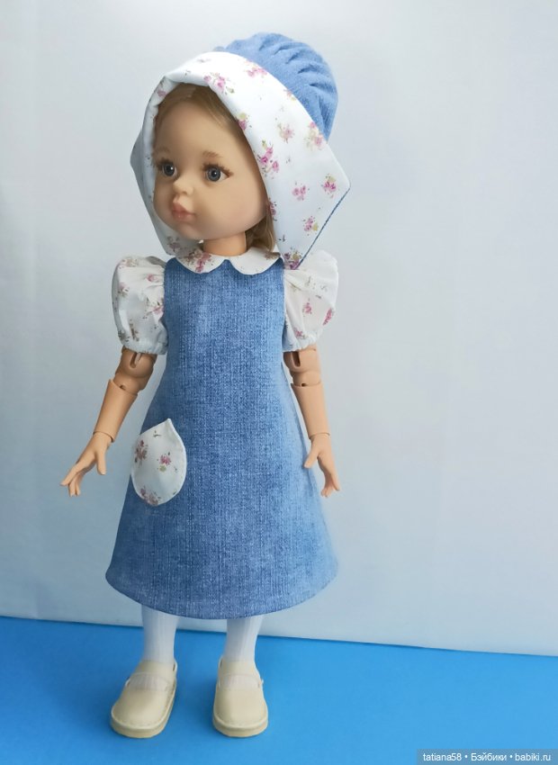 Джинсовое платье с чепчиком (фото 3)