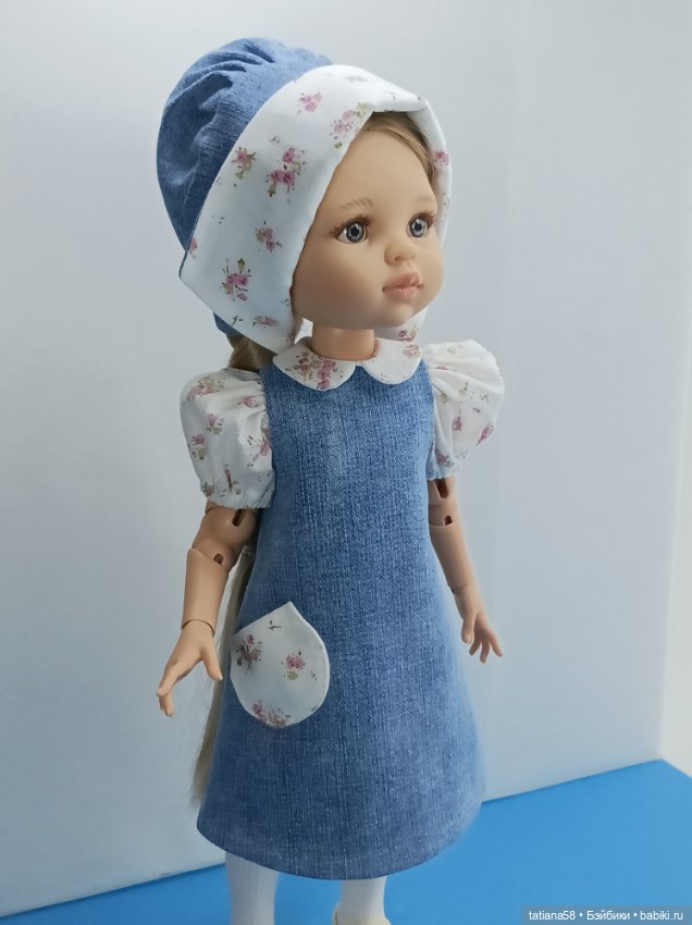 Джинсовое платье с чепчиком (фото 5)