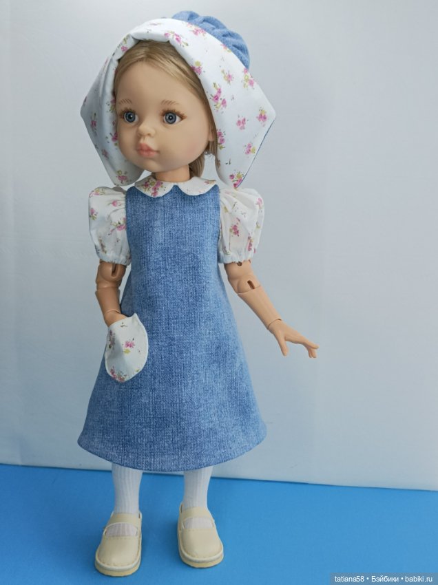 Джинсовое платье с чепчиком