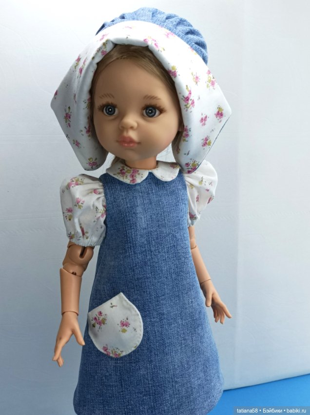 Джинсовое платье с чепчиком (фото 6)