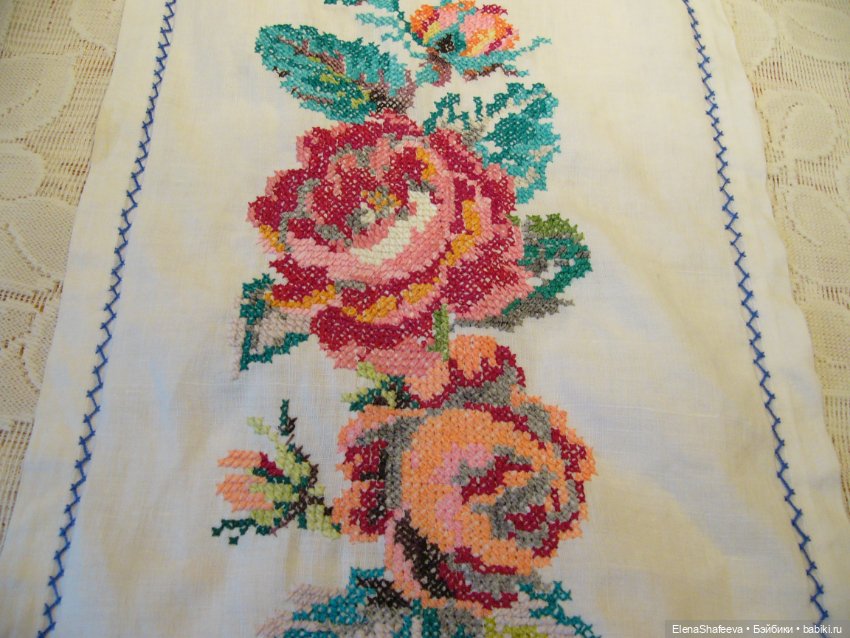 Антикварная дорожка с вышивкой.Франция (фото 8)