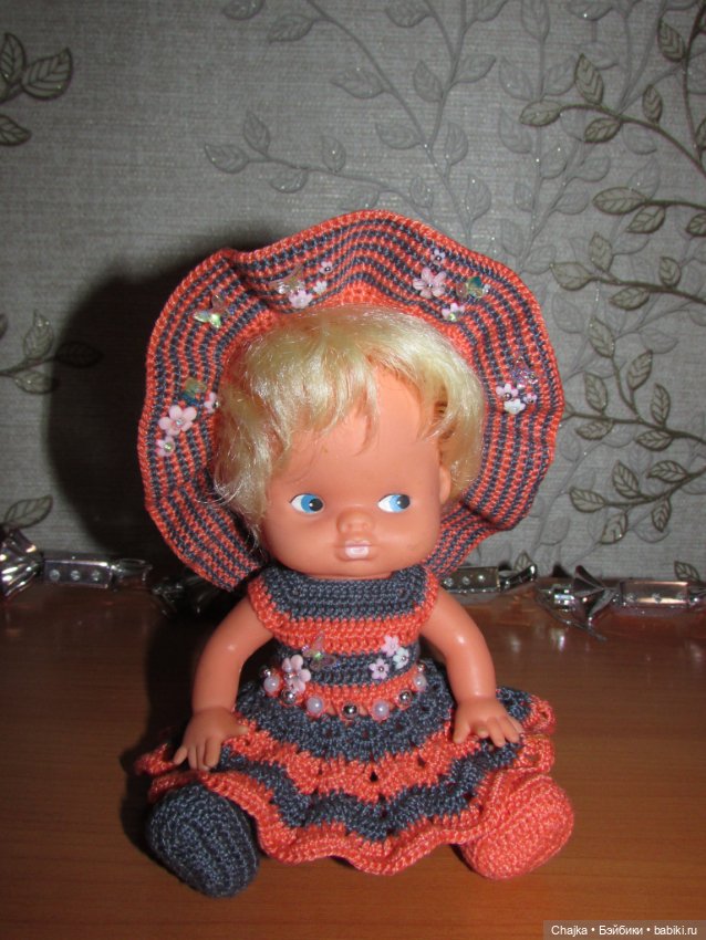Авторский вязаный наряд\комплект с шляпой "Цветочная Фея-1" на кукол ГДР Кисс Ми \ Kiss Me (фото 8)