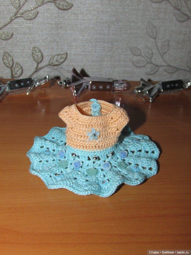 Авторский вязаный наряд\комплект с шапочкой "Цветочная Фея-3" на кукол ГДР Кисс Ми \ Kiss Me (фото 6)