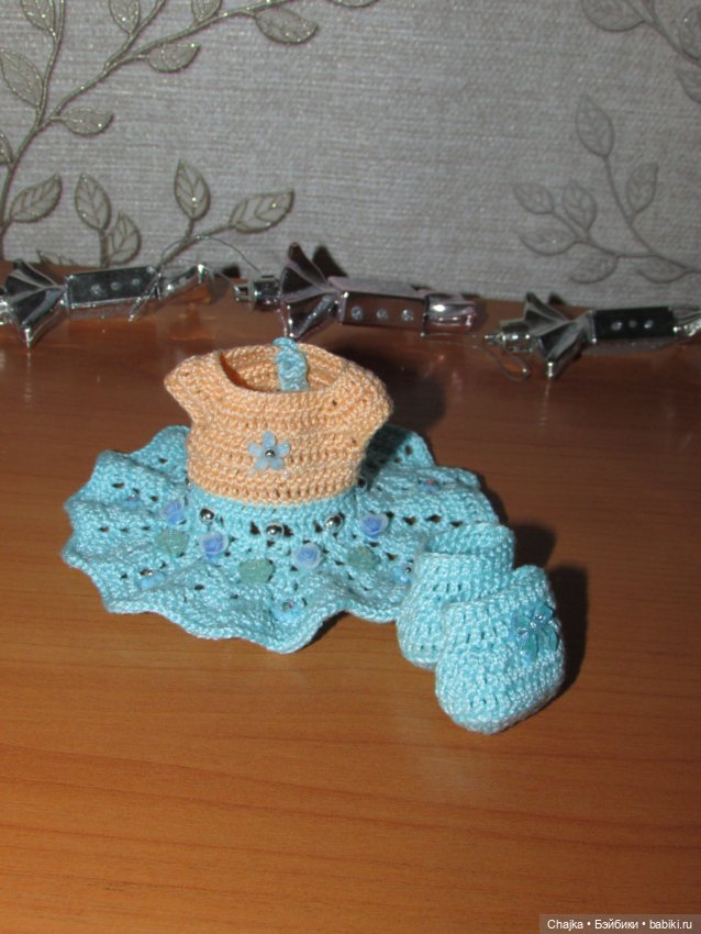 Авторский вязаный наряд\комплект с шапочкой "Цветочная Фея-3" на кукол ГДР Кисс Ми \ Kiss Me (фото 2)