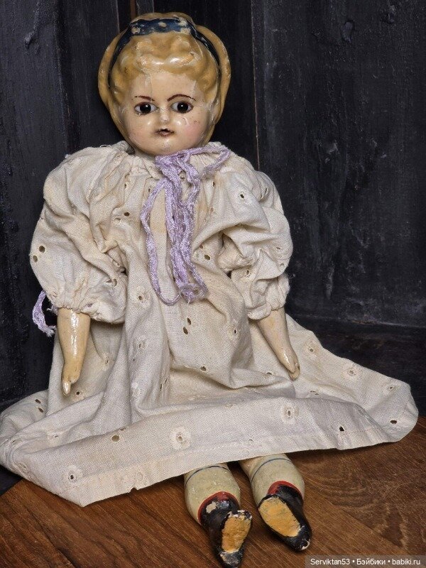 Тыквоголовка антикварная кукла Pumpkin Head 1855-й г восковая голова ,соломенное тело (фото 3)