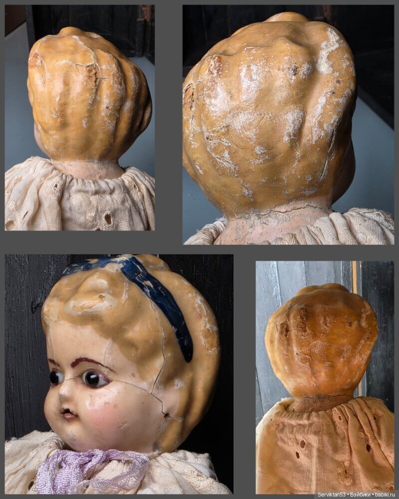 Тыквоголовка антикварная кукла Pumpkin Head 1855-й г восковая голова ,соломенное тело (фото 8)