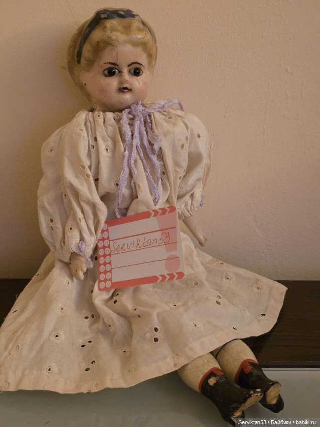 Тыквоголовка антикварная кукла Pumpkin Head 1855-й г восковая голова ,соломенное тело (фото 5)