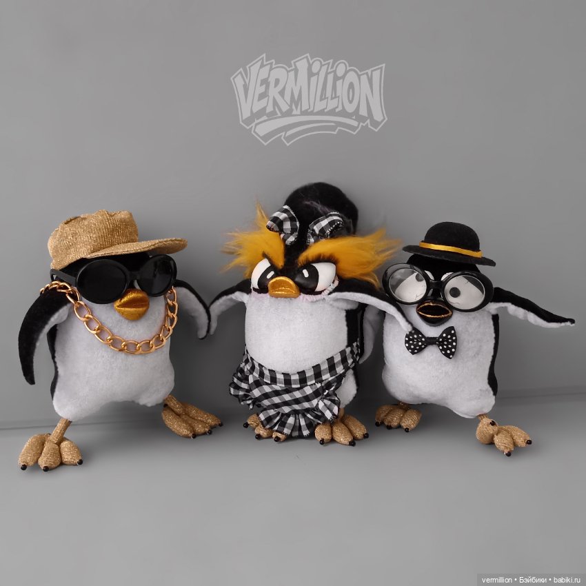 Пингвины, текстильные игрушки