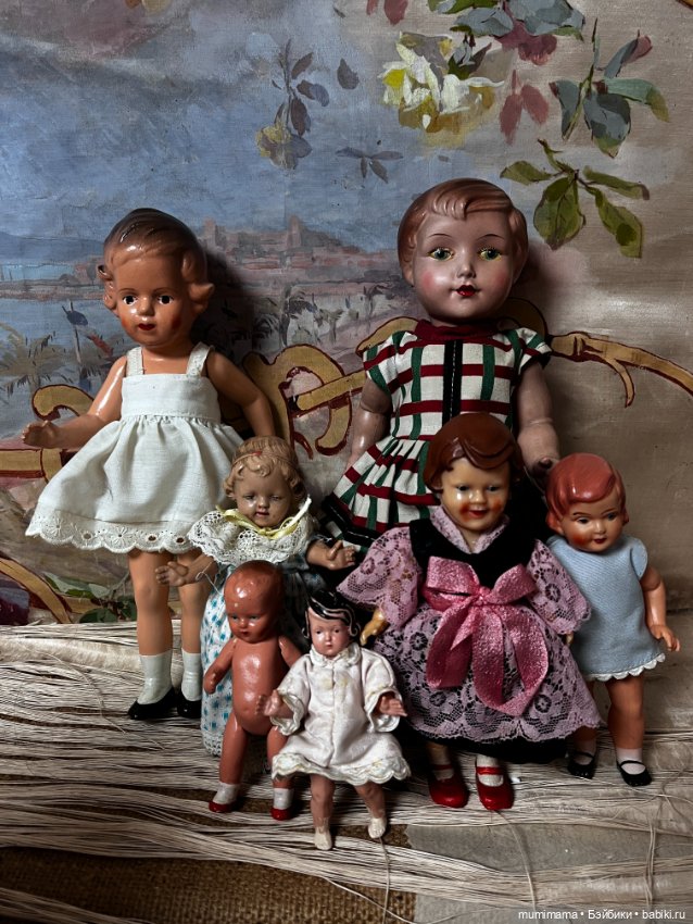 Cет 7 винтажных куколок разных производителей ARI, Minerva рост от 35 до 10 см (фото 10)