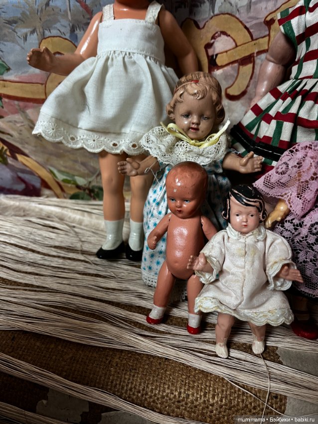 Cет 7 винтажных куколок разных производителей ARI, Minerva рост от 35 до 10 см (фото 8)