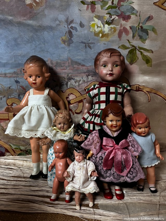 Cет 7 винтажных куколок разных производителей ARI, Minerva рост от 35 до 10 см (фото 2)