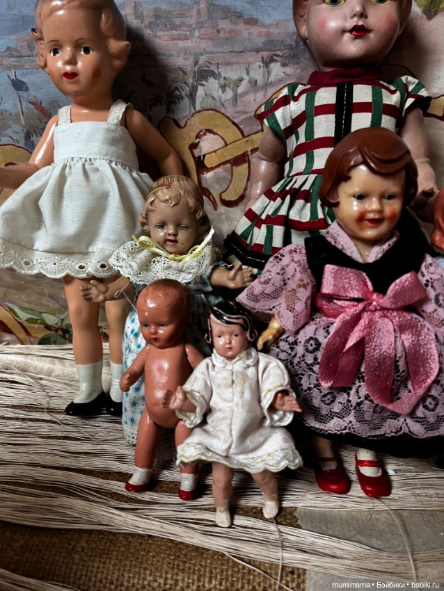 Cет 7 винтажных куколок разных производителей ARI, Minerva рост от 35 до 10 см (фото 3)