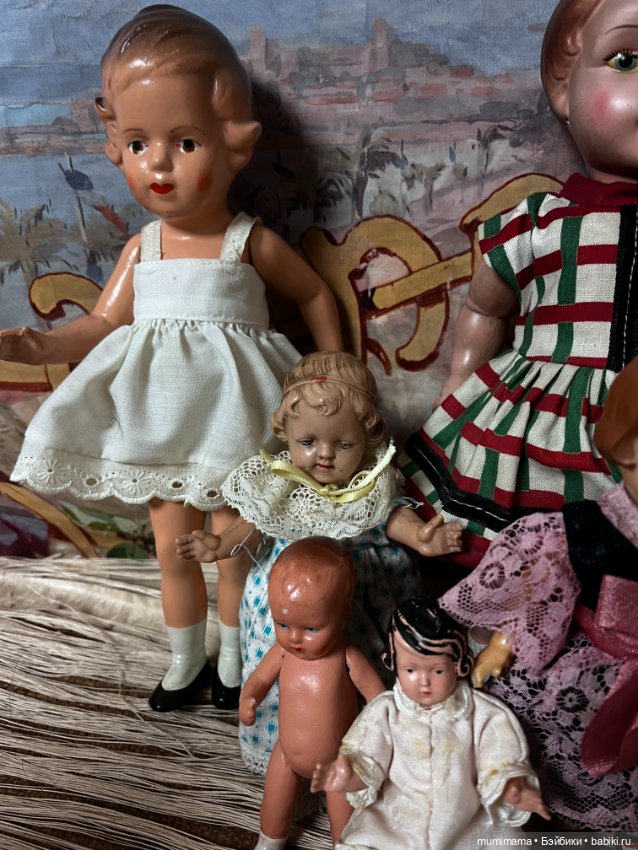 Cет 7 винтажных куколок разных производителей ARI, Minerva рост от 35 до 10 см (фото 7)