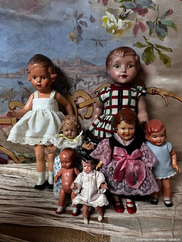 Cет 7 винтажных куколок разных производителей ARI, Minerva рост от 35 до 10 см
