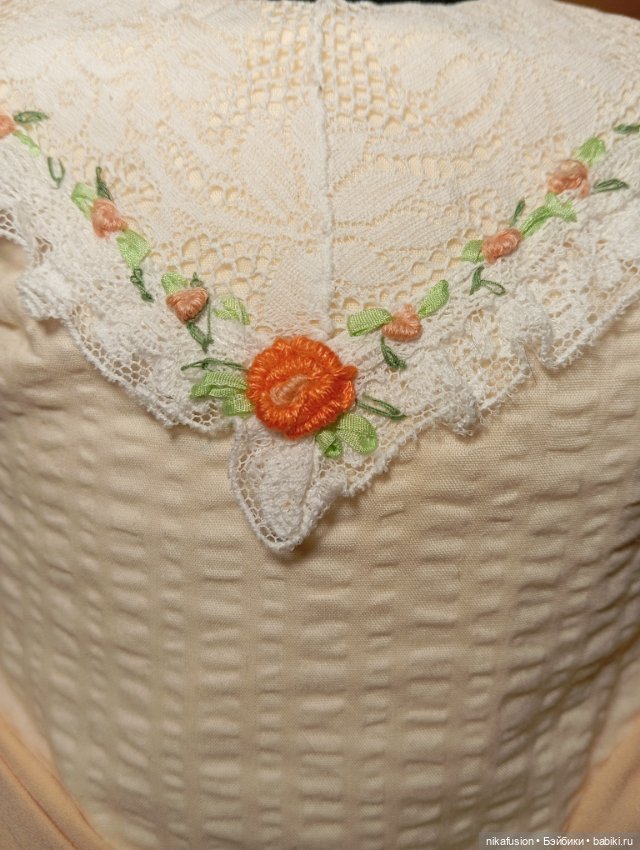 Платье и чепчик на антикварную, винтажную куклу или реплику (фото 5)