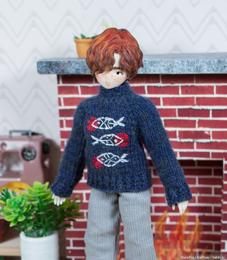 Джемпер с вышивкой "Рыбы" для Сицилийских псов, бжд,мжд