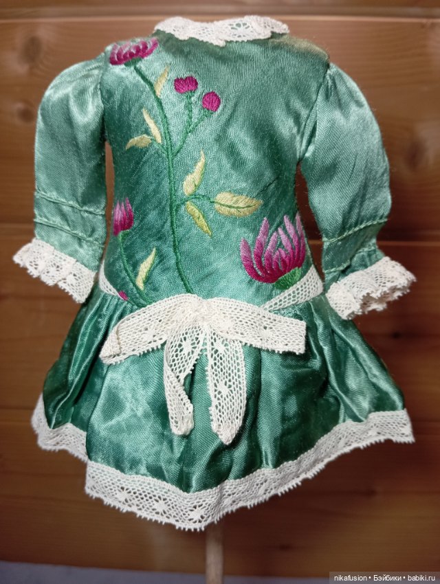 Платье на антикварную или винтажную куклу шелк (фото 3)