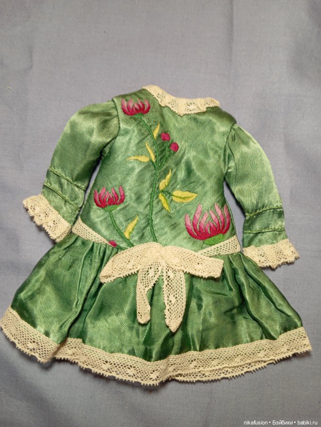 Платье на антикварную или винтажную куклу шелк (фото 4)
