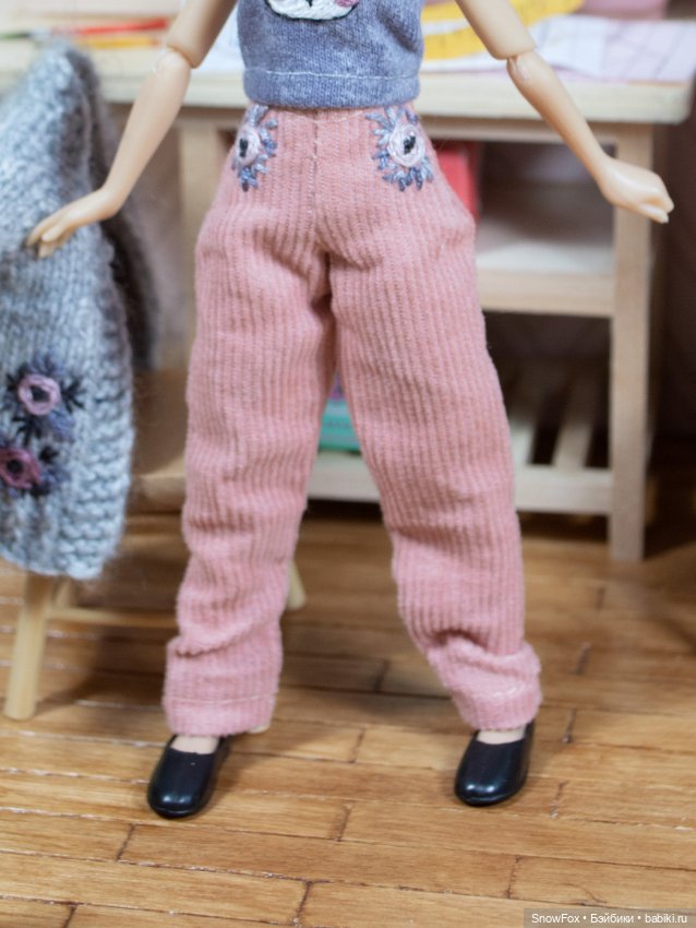 Вельветовые брюки "Розочки" для пижамных принцесс,бжд
