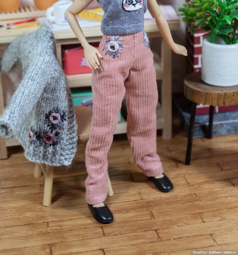 Вельветовые брюки "Розочки" для пижамных принцесс,бжд (фото 3)