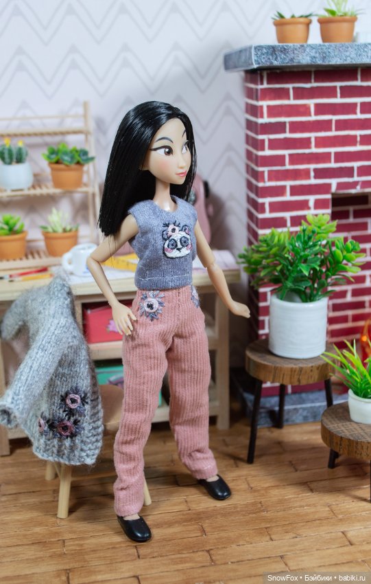 Вельветовые брюки "Розочки" для пижамных принцесс,бжд (фото 2)