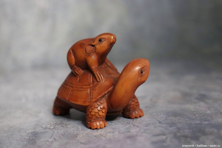 Статуэтка, окимоно "Животные восточного календаря: мышь на черепахе" (фото 2)
