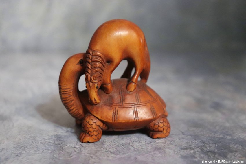 Статуэтка, окимоно "Животные восточного календаря: лошадь на черепахе" (фото 2)