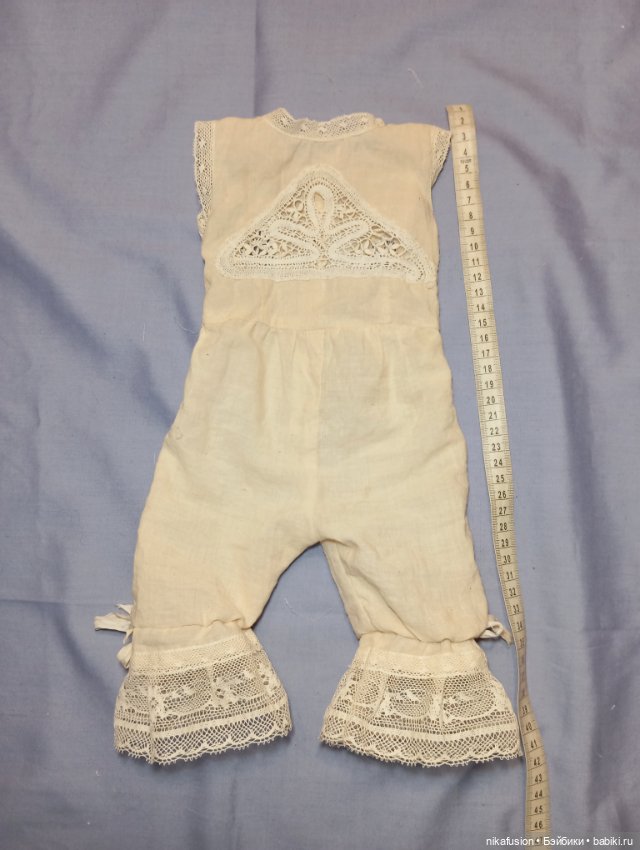 Комплект белья для антикварной куклы, комбинизон и нижняя юбка (фото 5)