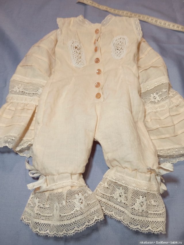 Комплект белья для антикварной куклы, комбинизон и нижняя юбка (фото 7)