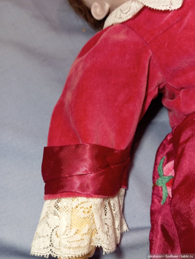 Платье шёлк и шляпка из бархата на антикварную, винтажную куклу или реплику (фото 6)