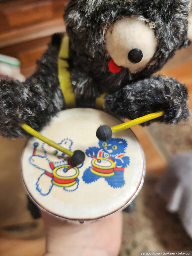 Старинный заводной мишка в идеальном состоянии. Япония. Работает (фото 9)