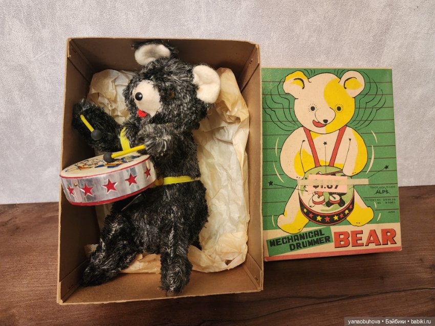 Старинный заводной мишка в идеальном состоянии. Япония. Работает (фото 2)