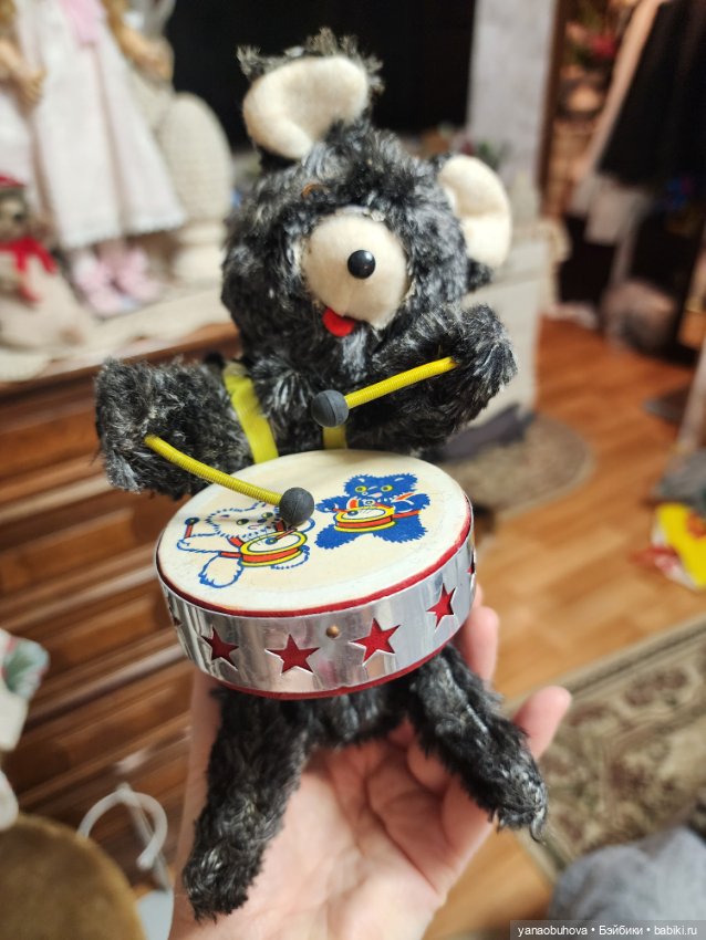 Старинный заводной мишка в идеальном состоянии. Япония. Работает (фото 4)