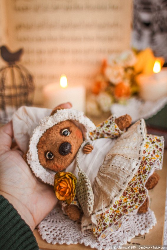 Интерьерная Игрушка мишка тедди ручная работа 17 см (фото 5)