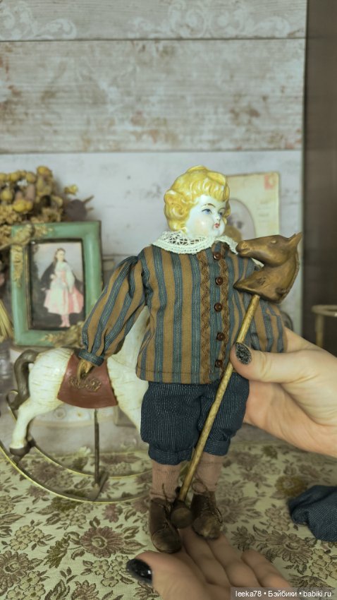 Кукла из дерева с антикварной фарфоровой головкой Лёвушка (фото 5)