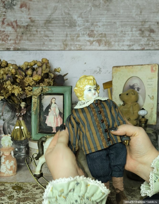 Кукла из дерева с антикварной фарфоровой головкой Лёвушка (фото 6)