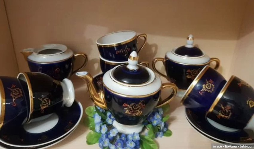 Сервизы для кукол, Довбыш 1950гг, кобальт с позолотой