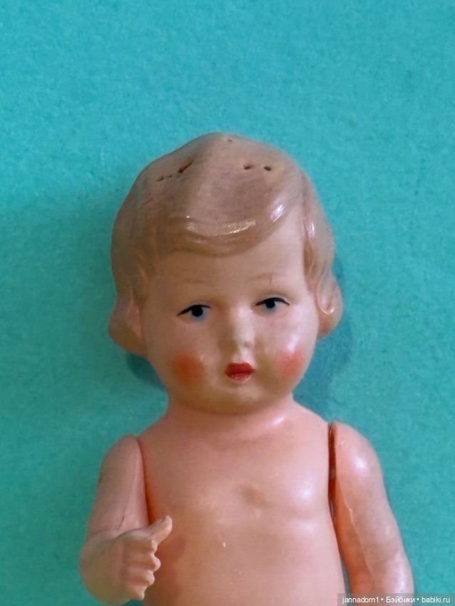 Целлулоидная куколка Minerva в голубом платье, высота 11,5 см (фото 7)